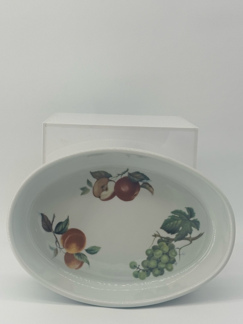 Oval Ceramic Serving Bowl with Fruit Motif - White with Red & Green Accents